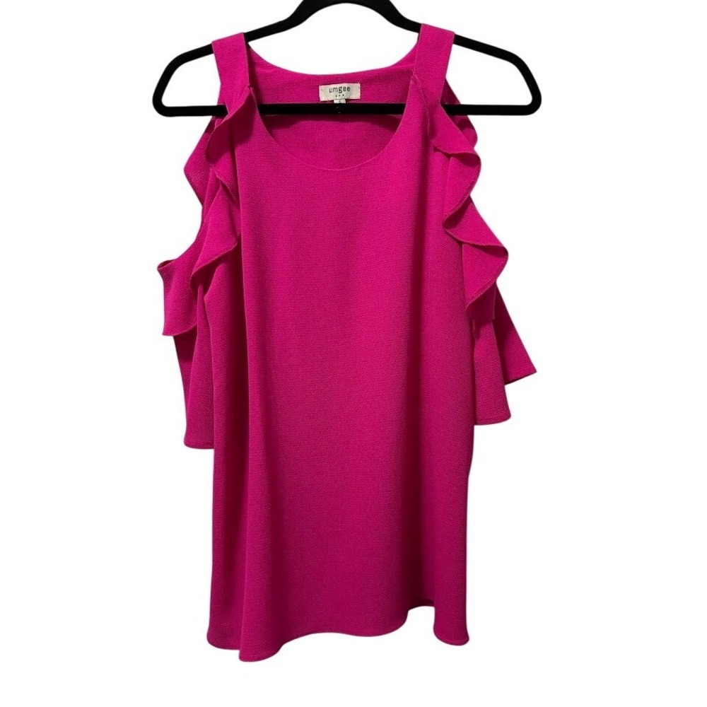 Umgee USA Pink Cold‎ Shoulder Ruffle T Top Size S Romantic